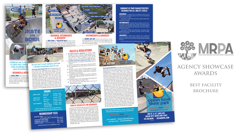 Ocean Bowl Skate Park brochure design - MRPA award winner for best facility brochure