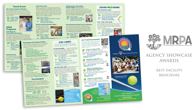 Ocean City Tennis Center brochure design - MRPA award winner for best facility brochure