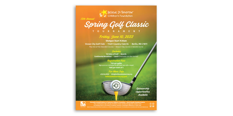 Believe In Tomorrow mini golf tournament flyer design