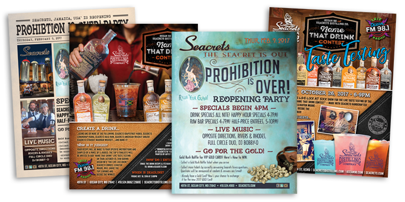 Seacrets Distilling Company flyer design