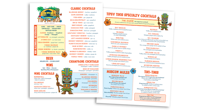 Tipsy Tikis drink menu design